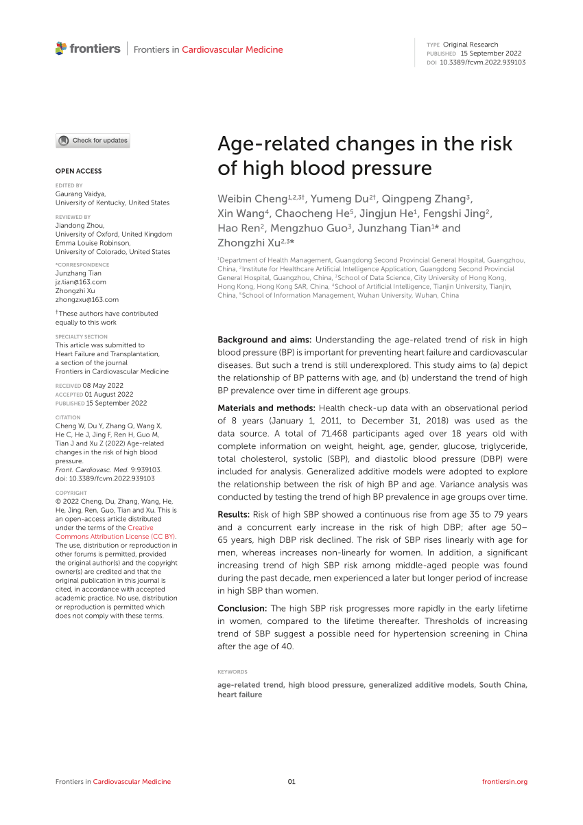 PDF) Age-related changes in the risk of high blood pressure
