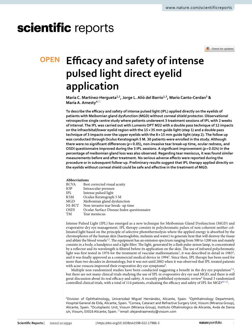 Pdf Efficacy And Safety Of Intense Pulsed Light Direct Eyelid Application 