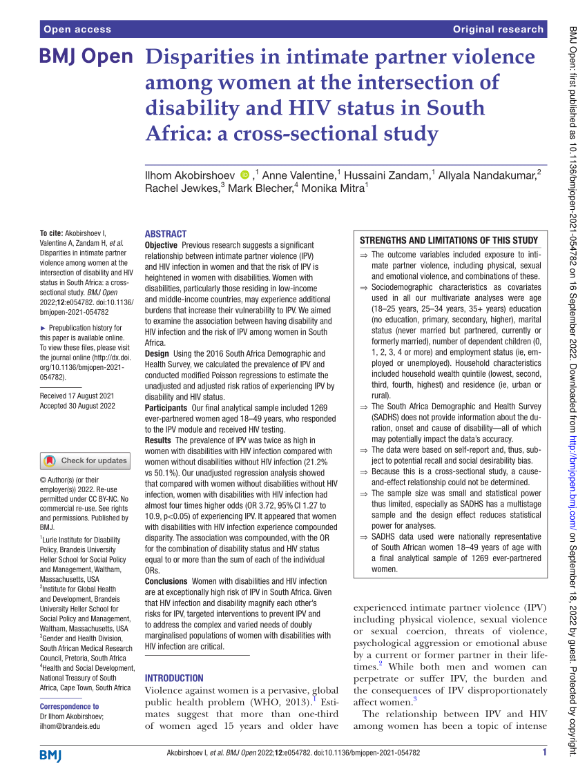 PDF Disparities in intimate partner violence among women at the