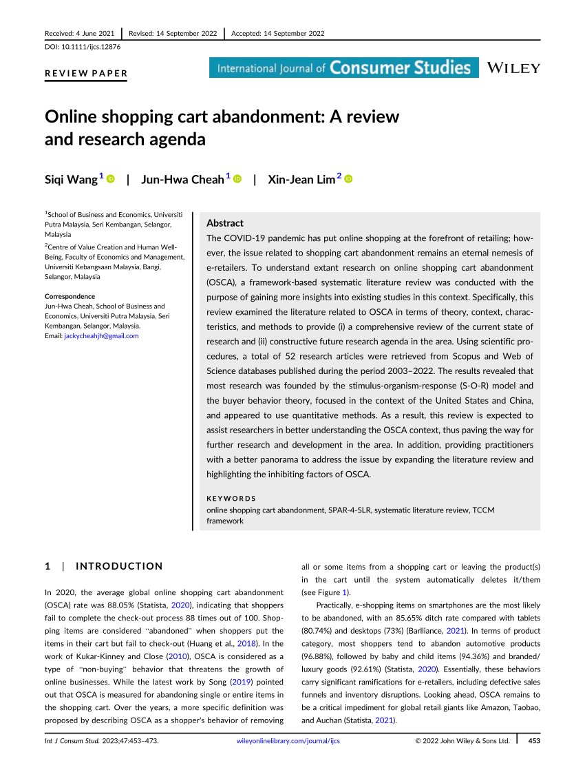 Online Shopping Cart Abandonment: A Review and Research Agenda