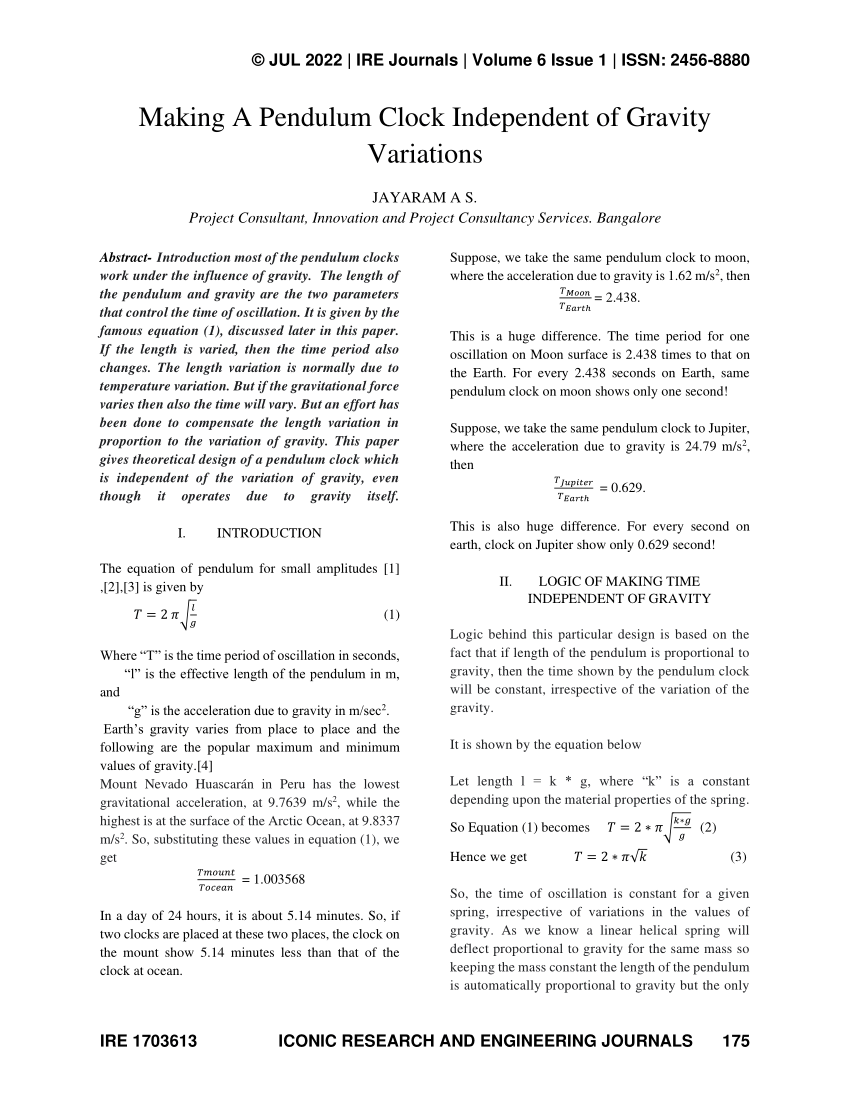 (PDF) Making A Pendulum Clock Independent of Gravity Variations