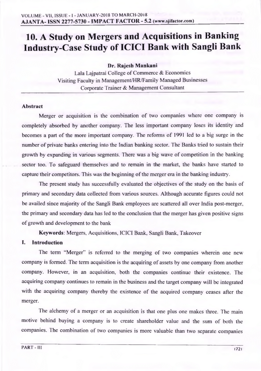 case study on mergers and acquisitions in banking sector