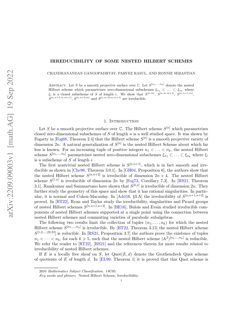 PDF Irreducibility of Some Nested Hilbert Schemes