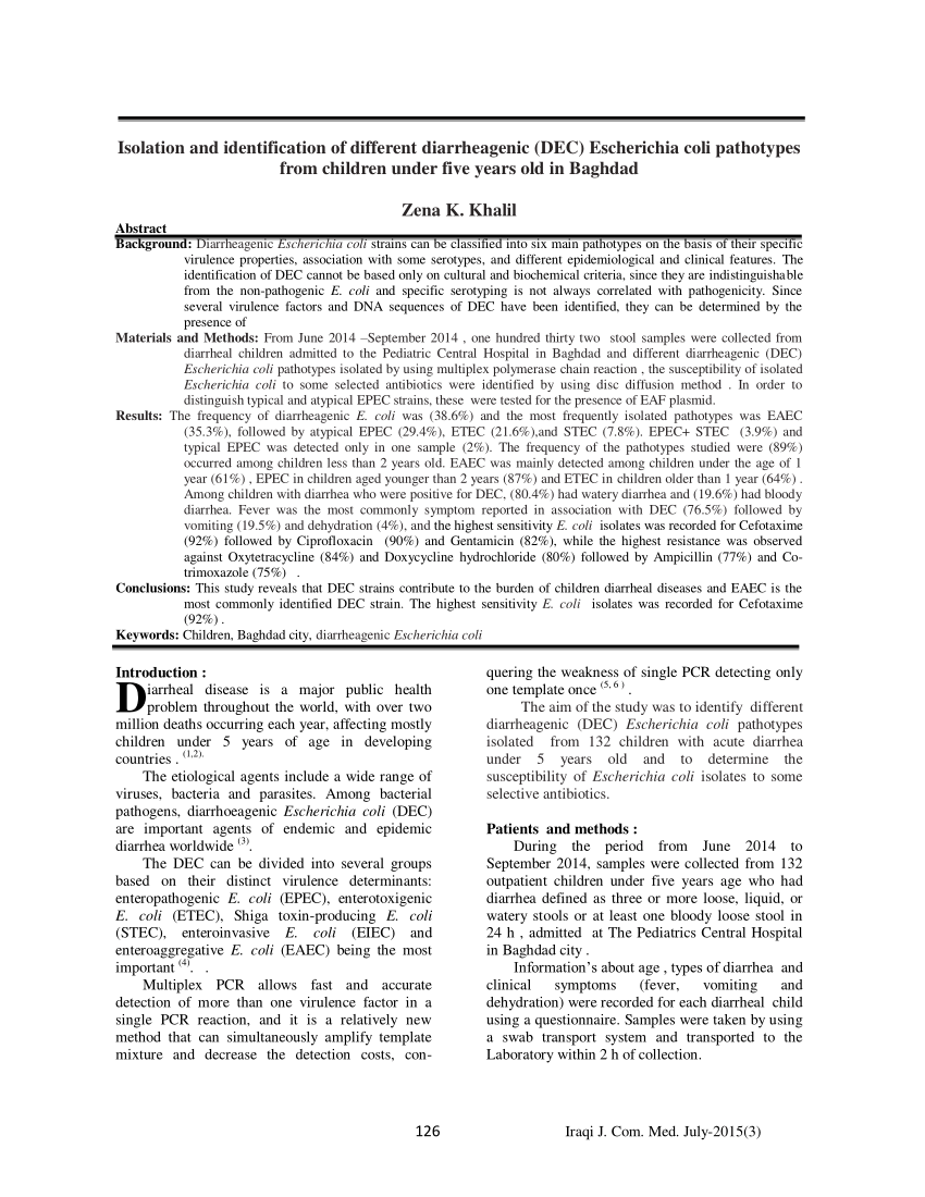 (PDF) Isolation and identification of different diarrheagenic (DEC ...