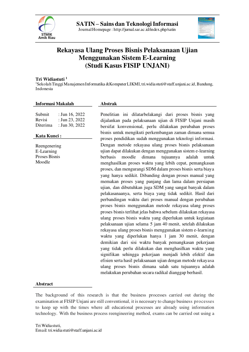 Pdf Rekayasa Ulang Proses Bisnis Dalam Pelaksanaan Ujian Menggunakan