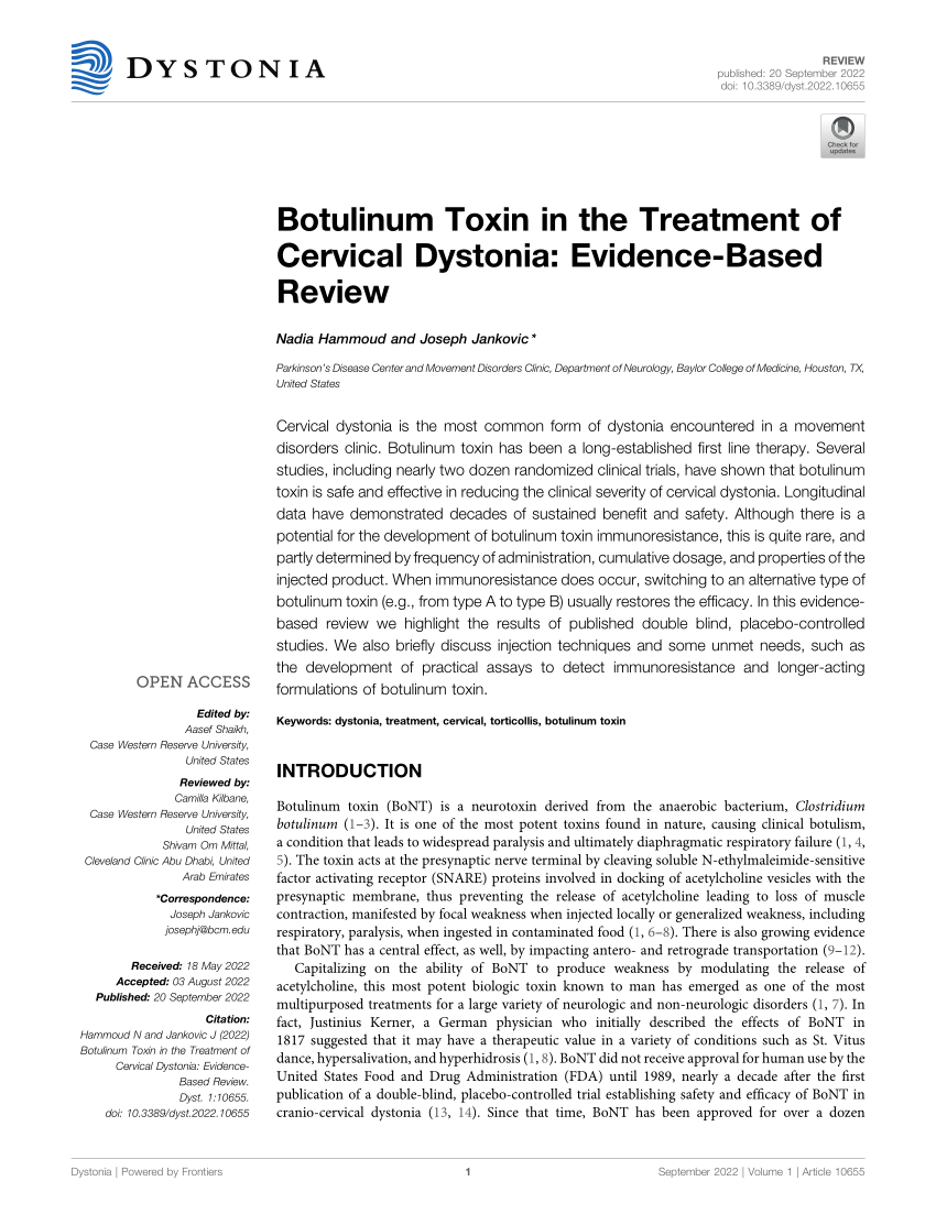 Pdf Botulinum Toxin In The Treatment Of Cervical Dystonia Evidence Based Review 1390