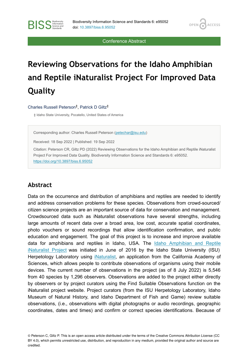 (PDF) Reviewing Observations for the Idaho Amphibian and Reptile