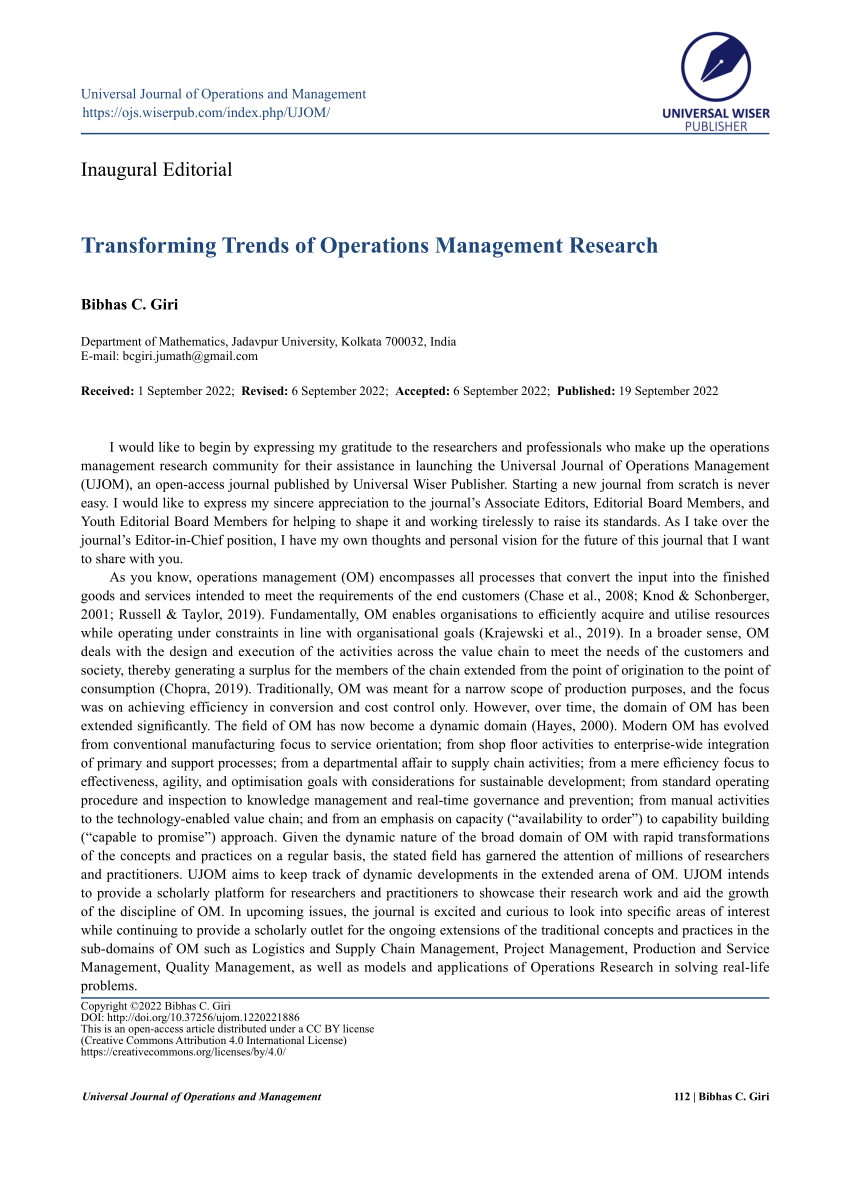 operations management research call for papers