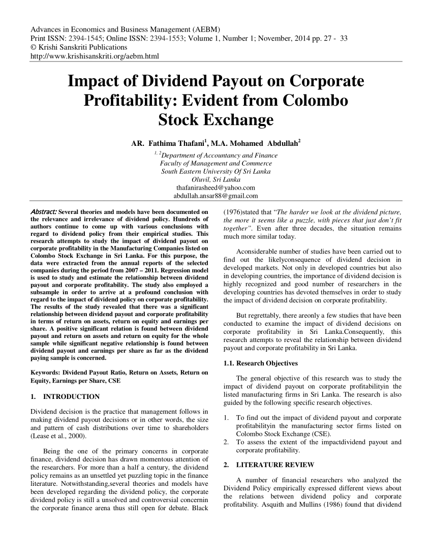 (PDF) Impact of Dividend Payout on Corporate Profitability Evident