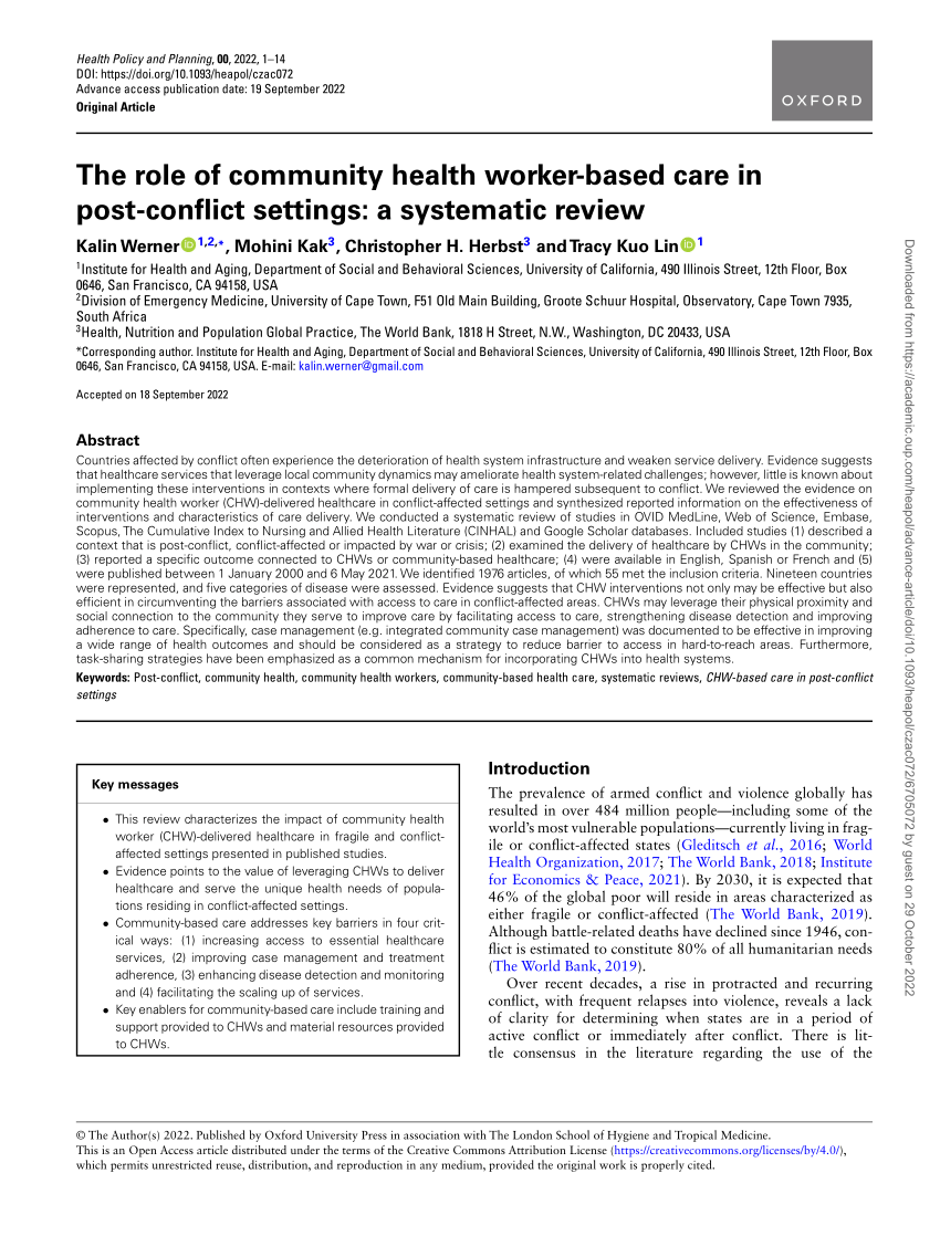 (PDF) The role of community health workerbased care in postconflict