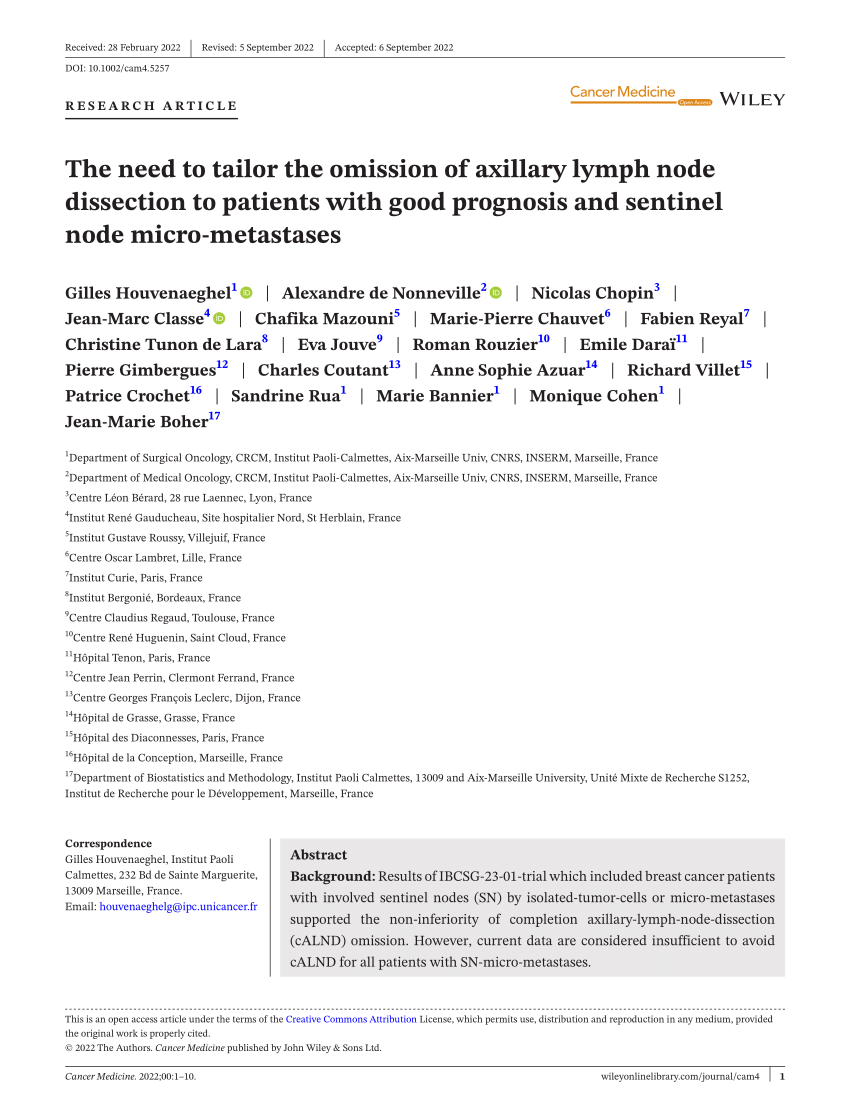 Pdf The Need To Tailor The Omission Of Axillary Lymph Node Dissection To Patients With Good 