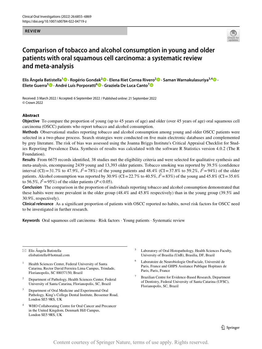 PDF) Effects of tobacco on the DNA of smokers and non-smokers affected by  OSCC: systematic review and meta-analysis