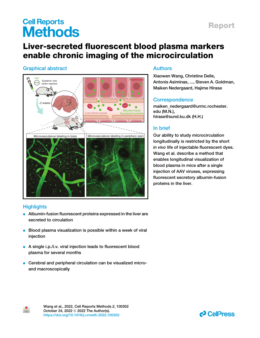 PDF) Liver-secreted fluorescent blood plasma markers enable chronic imaging  of the microcirculation