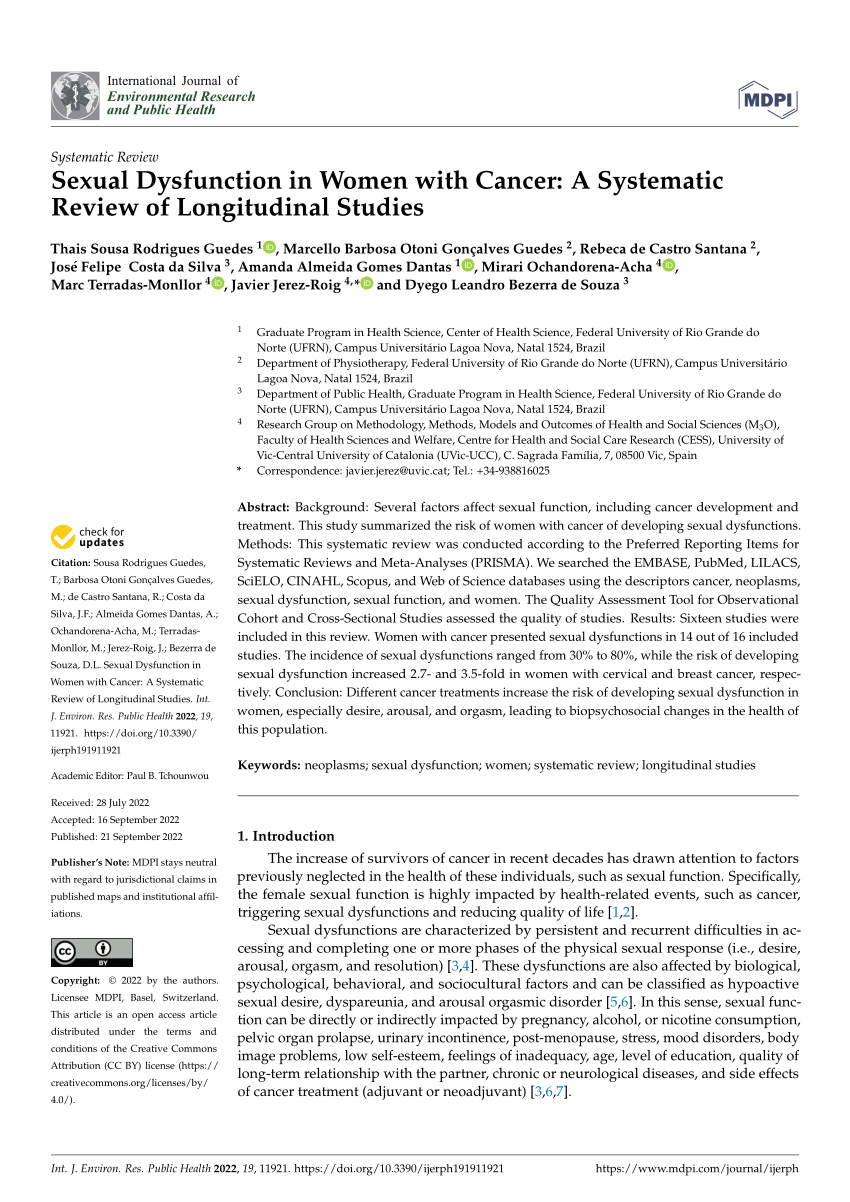 PDF Sexual Dysfunction in Women with Cancer A Systematic Review