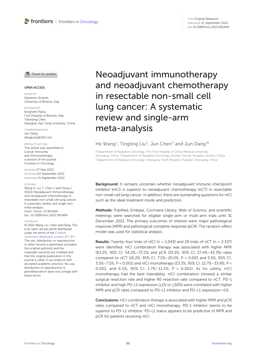 Pdf Neoadjuvant Immunotherapy And Neoadjuvant Chemotherapy In Resectable Non Small Cell Lung 1382