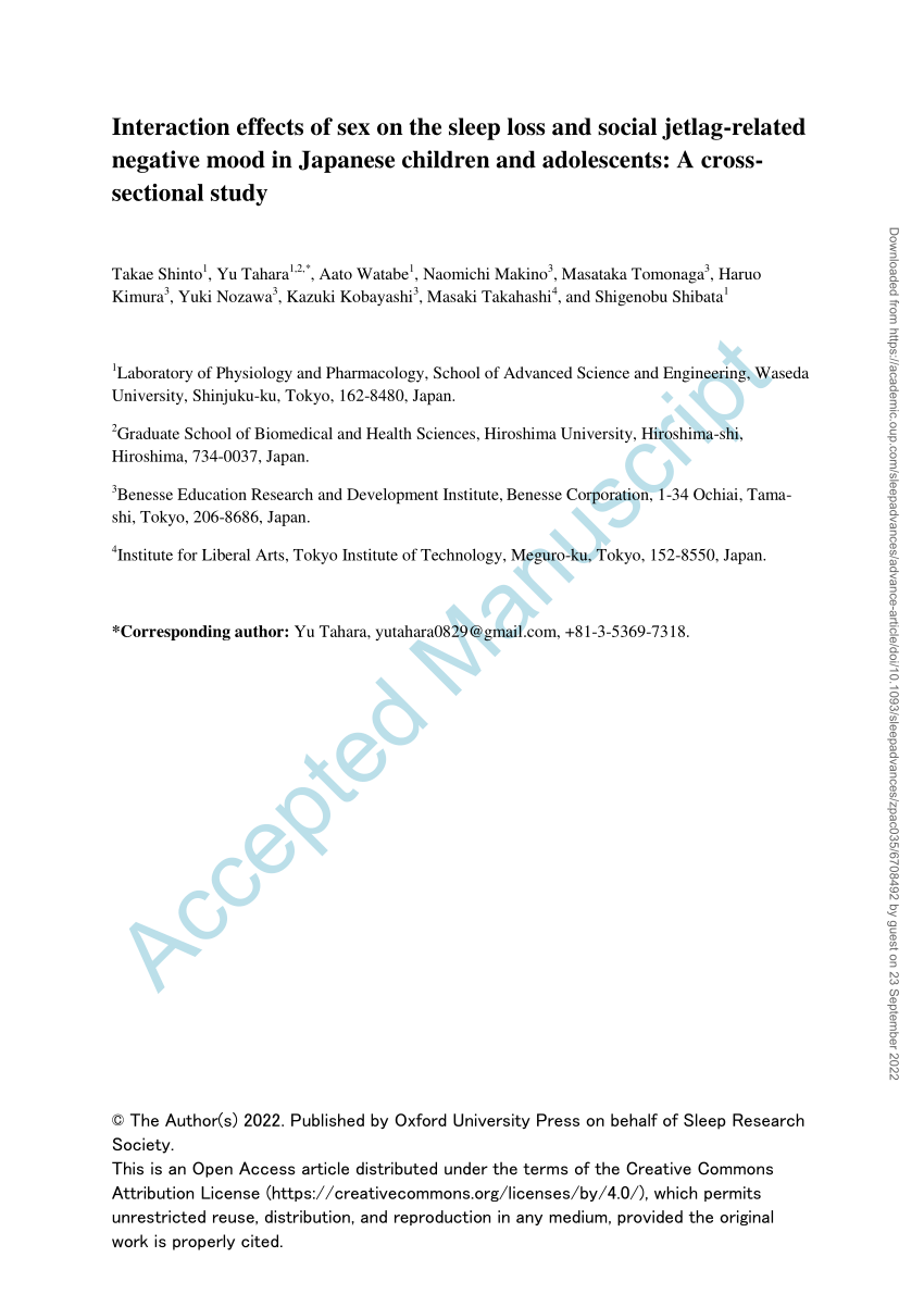 PDF) Interaction effects of sex on the sleep loss and social jetlag-related  negative mood in Japanese children and adolescents: A cross-sectional study