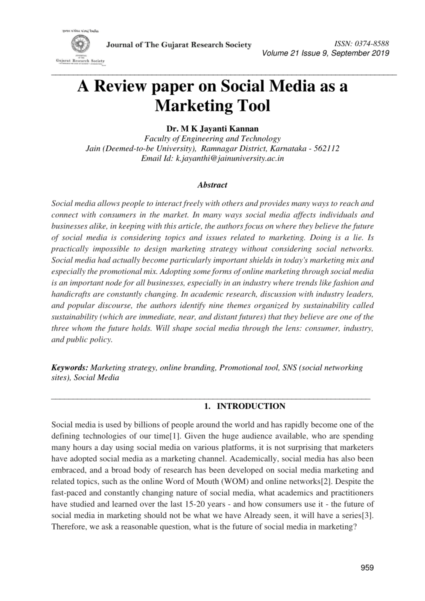 research paper on social media as a marketing tool