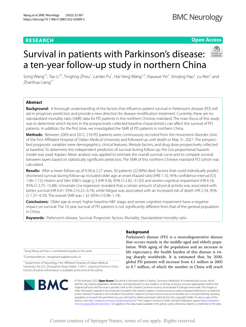 Survival in patients with Parkinson's disease: a ten-year follow