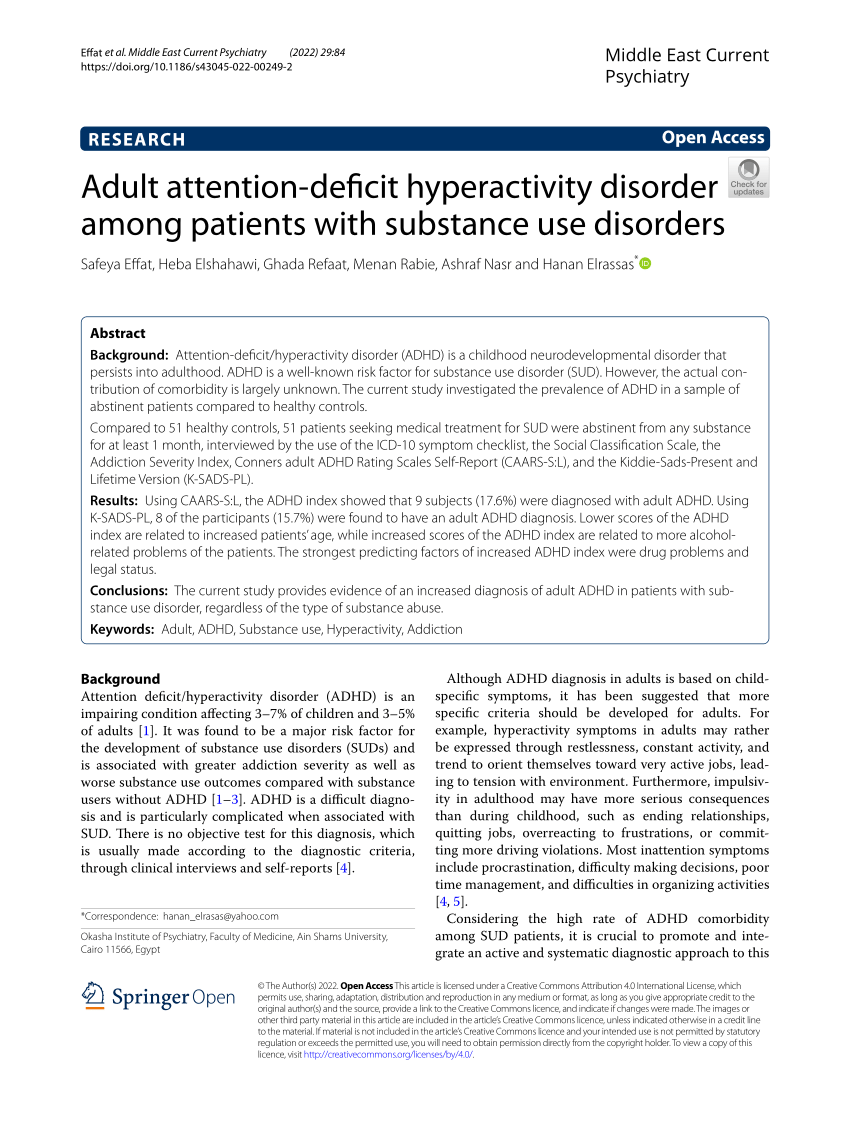 Pdf Adult Attention Deficit Hyperactivity Disorder Among Patients With Substance Use Disorders 3975
