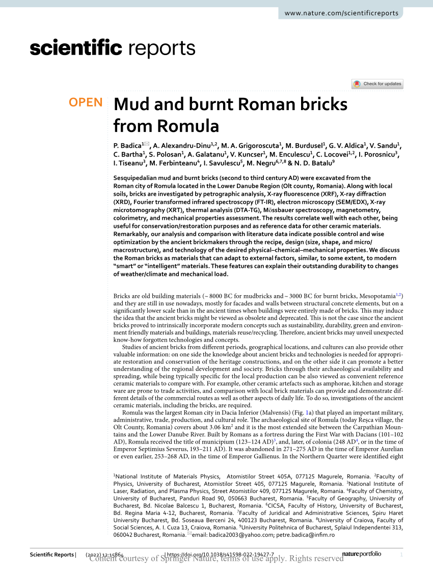 Mud and burnt Roman bricks from Romula