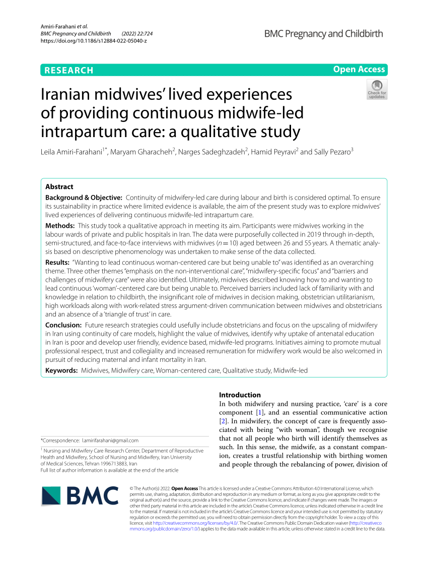 PDF) Iranian midwives lived experiences of providing continuous midwife-led intrapartum care a qualitative study