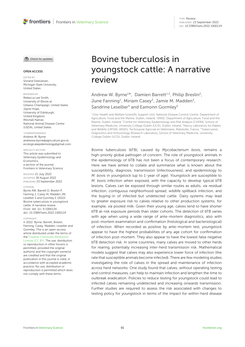 literature review bovine tuberculosis