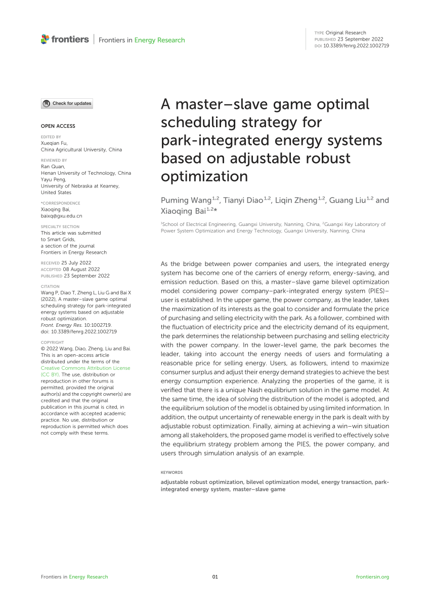 Decision relationship for master-slave game among generators and large