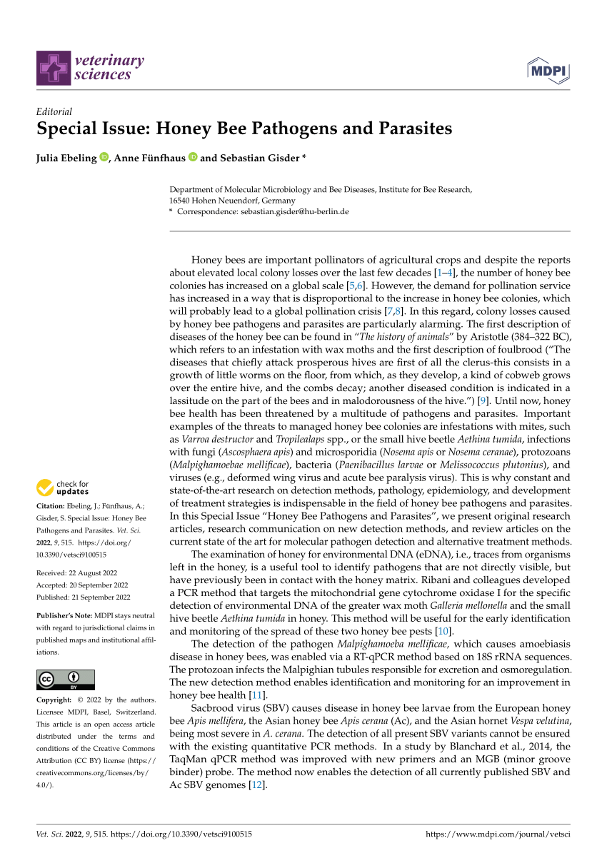 Pdf Special Issue Honey Bee Pathogens And Parasites