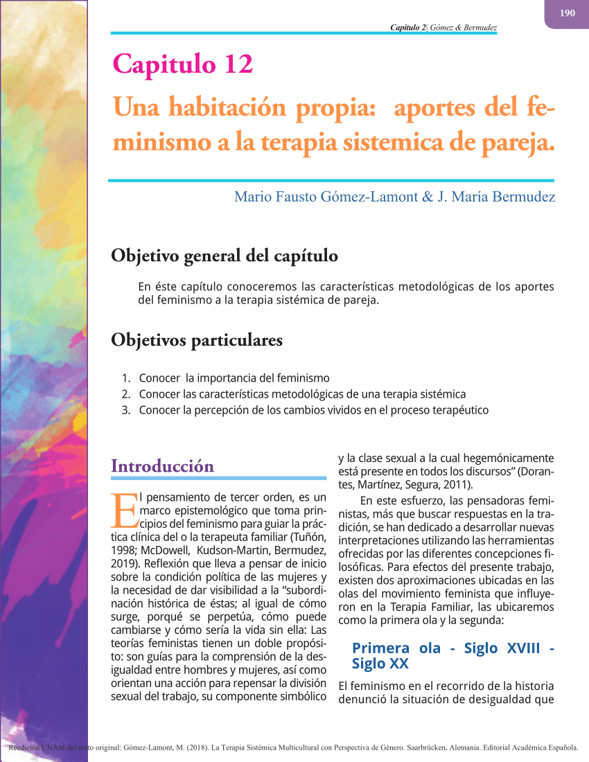 PDF) Una Habitación Propia: Aportes del Feminismo a la Terapia Sistémica de  Pareja.