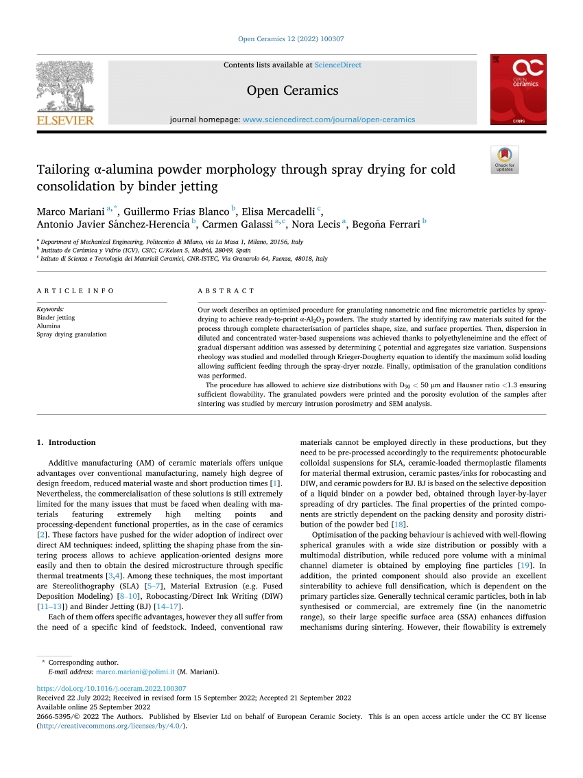 (PDF) Tailoring α-alumina powder morphology through spray drying for ...