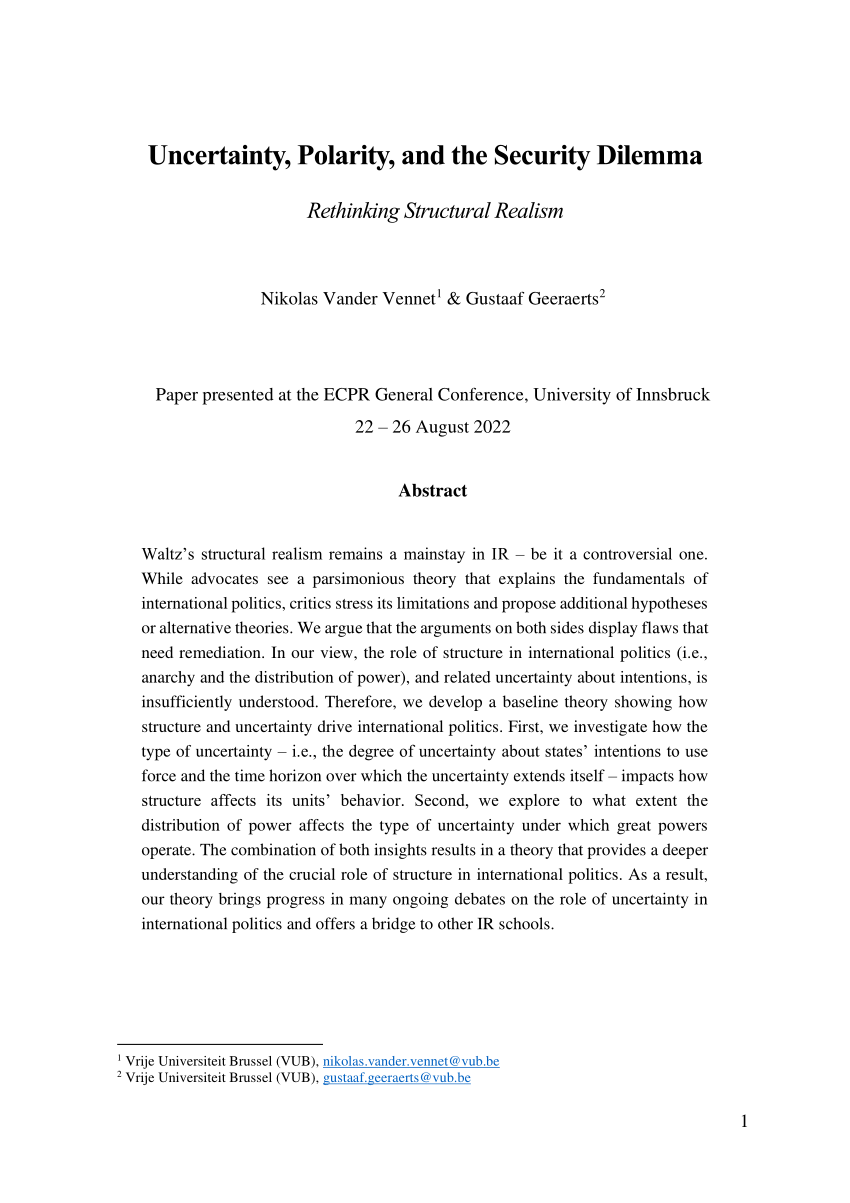 Pdf Uncertainty Polarity And The Security Dilemma Rethinking