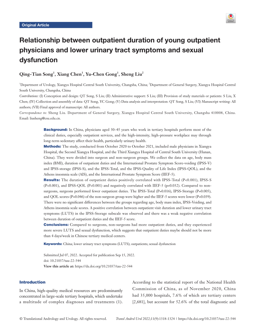 Pdf Relationship Between Outpatient Duration Of Young Outpatient Physicians And Lower Urinary 5452