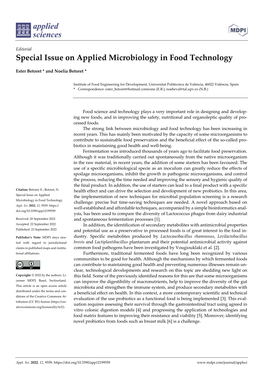 (PDF) Special Issue on Applied Microbiology in Food Technology