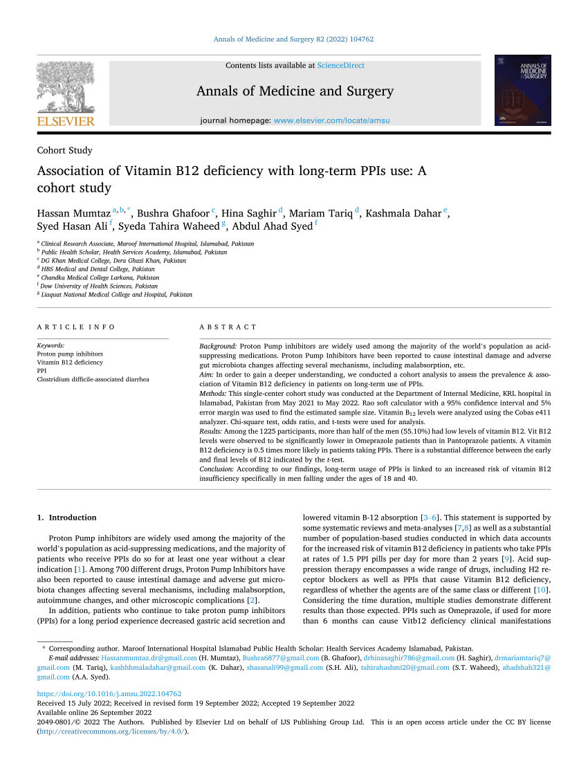 PDF) PROTON PUMP INHIBITOR USE AND VITAMIN B12 DEFICIENCY IN A LEBANESE  POPULATION