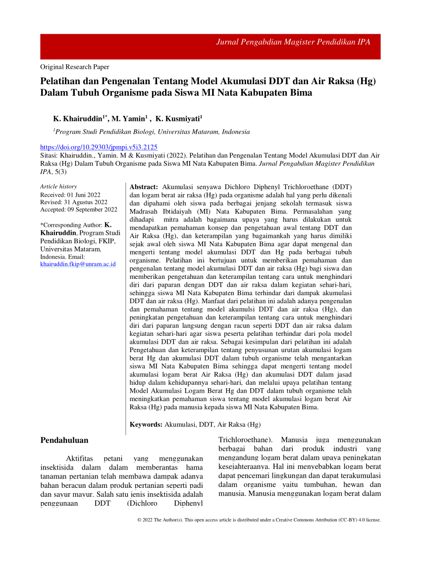 Pdf Pelatihan Dan Pengenalan Tentang Model Akumulasi Ddt Dan Air Raksa Hg Dalam Tubuh 0122