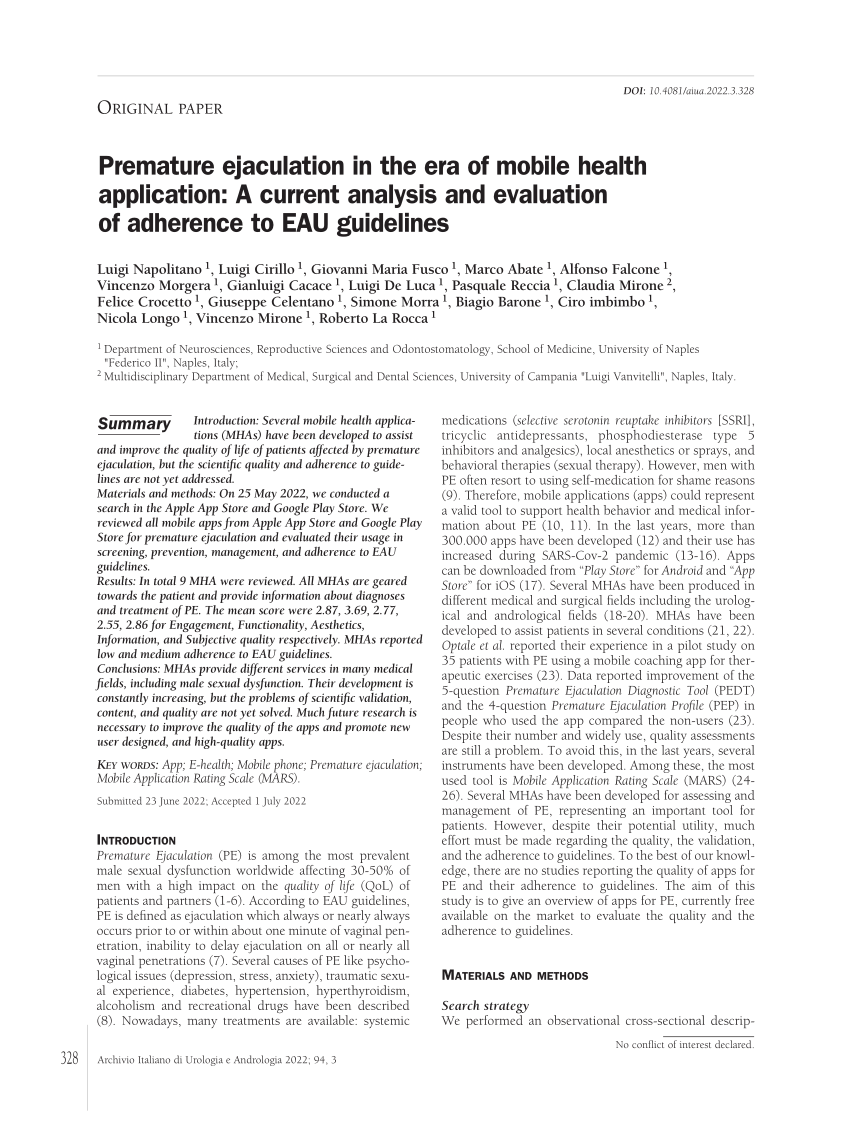 PDF Premature ejaculation in the era of mobile health application