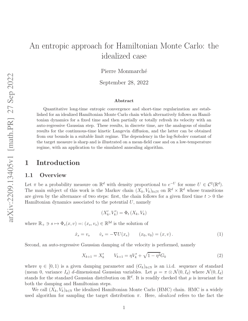 Pdf An Entropic Approach For Hamiltonian Monte Carlo The Idealized Case