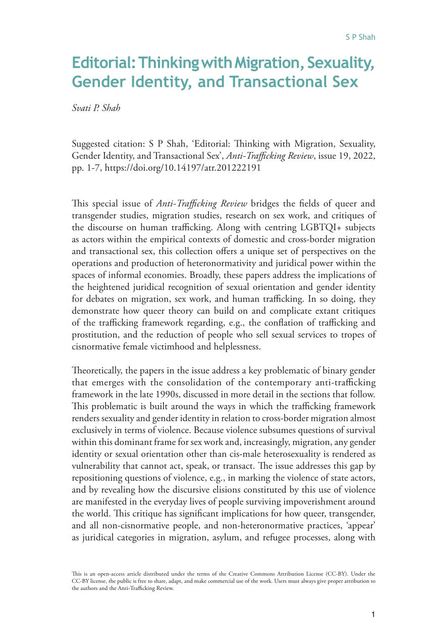 Pdf Editorial Thinking With Migration Sexuality Gender Identity And Transactional Sex 