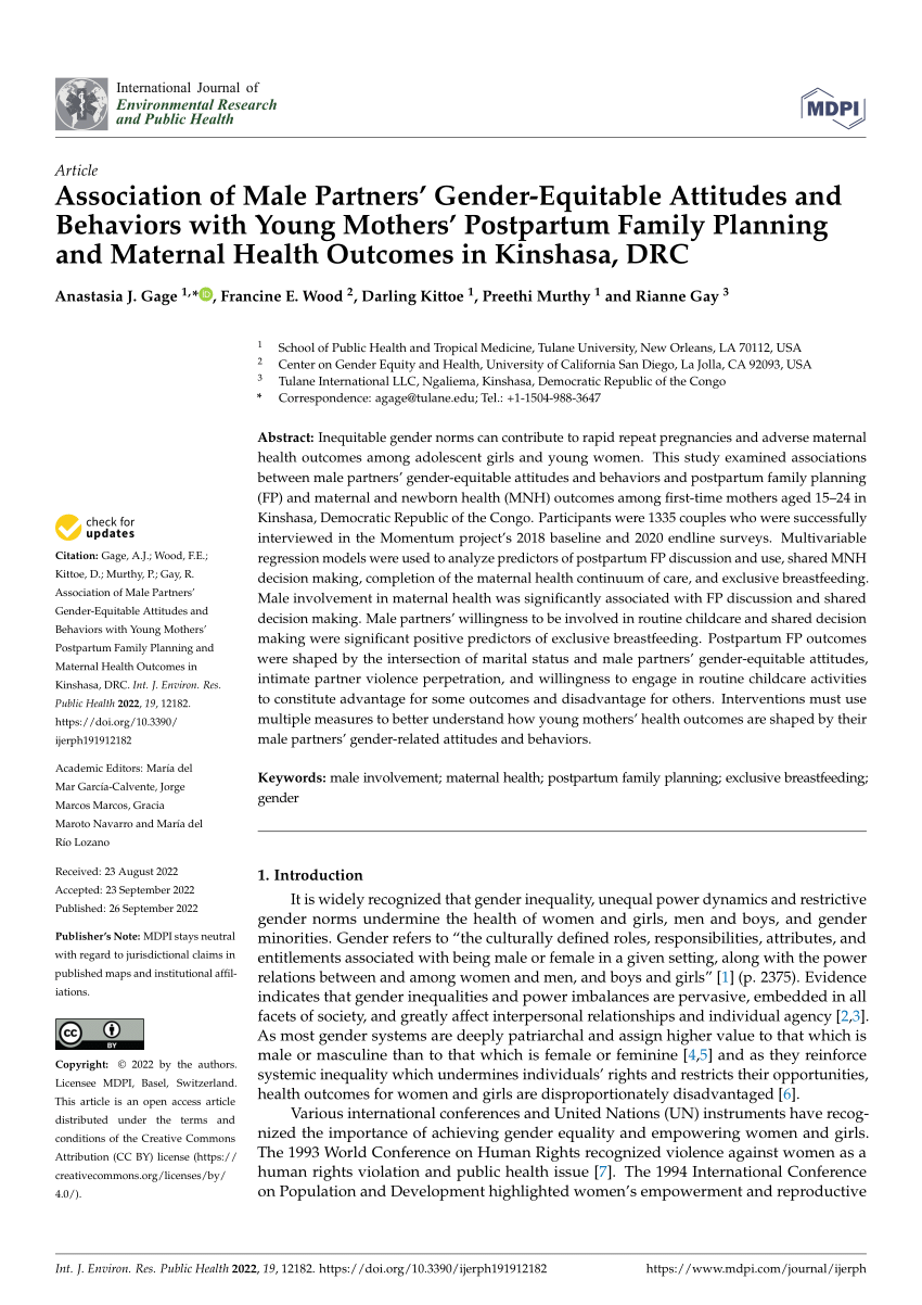 Pdf Association Of Male Partners Gender Equitable Attitudes And Behaviors With Young Mothers 0269