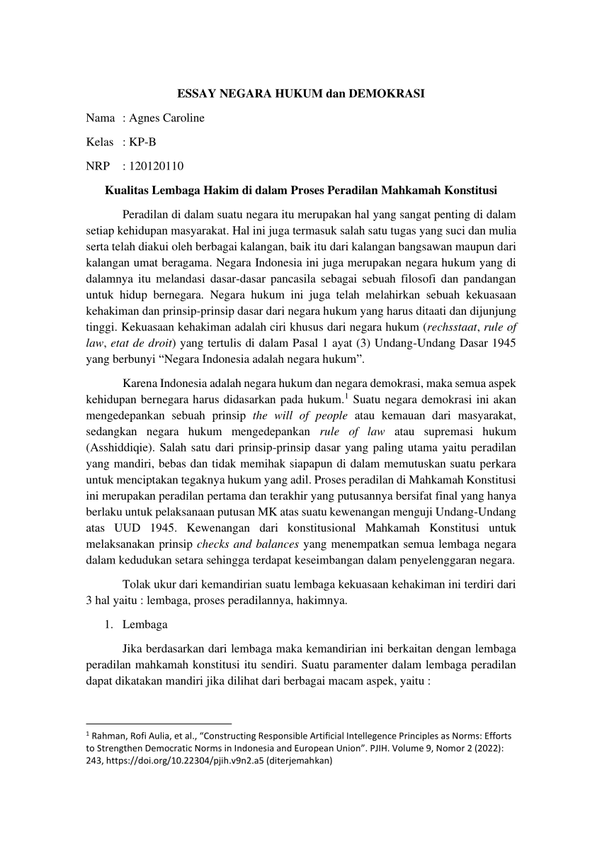 Pdf Essay Negara Hukum Dan Demokrasi