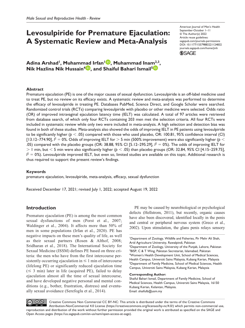 PDF Levosulpiride for Premature Ejaculation A Systematic Review