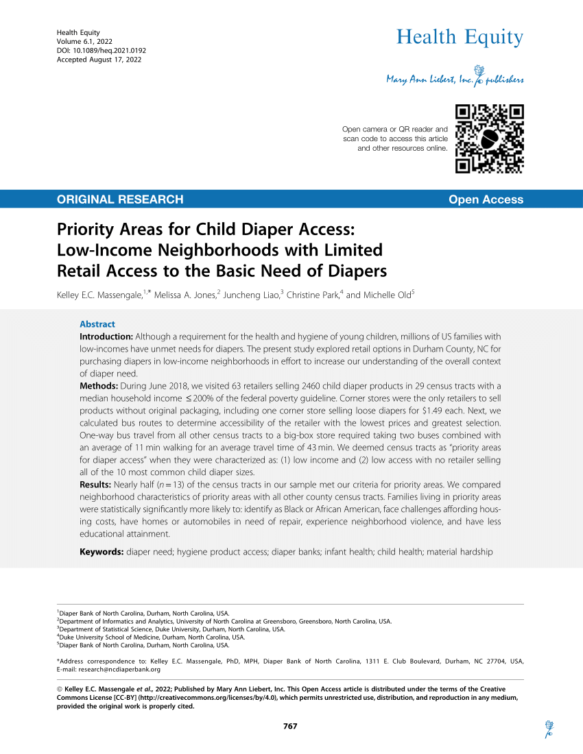 PDF) Priority Areas for Child Diaper Access: Low-Income Neighborhoods with  Limited Retail Access to the Basic Need of Diapers