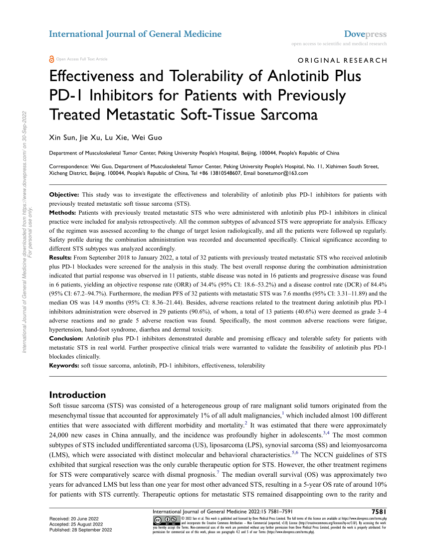 Pdf Effectiveness And Tolerability Of Anlotinib Plus Pd 1 Inhibitors For Patients With