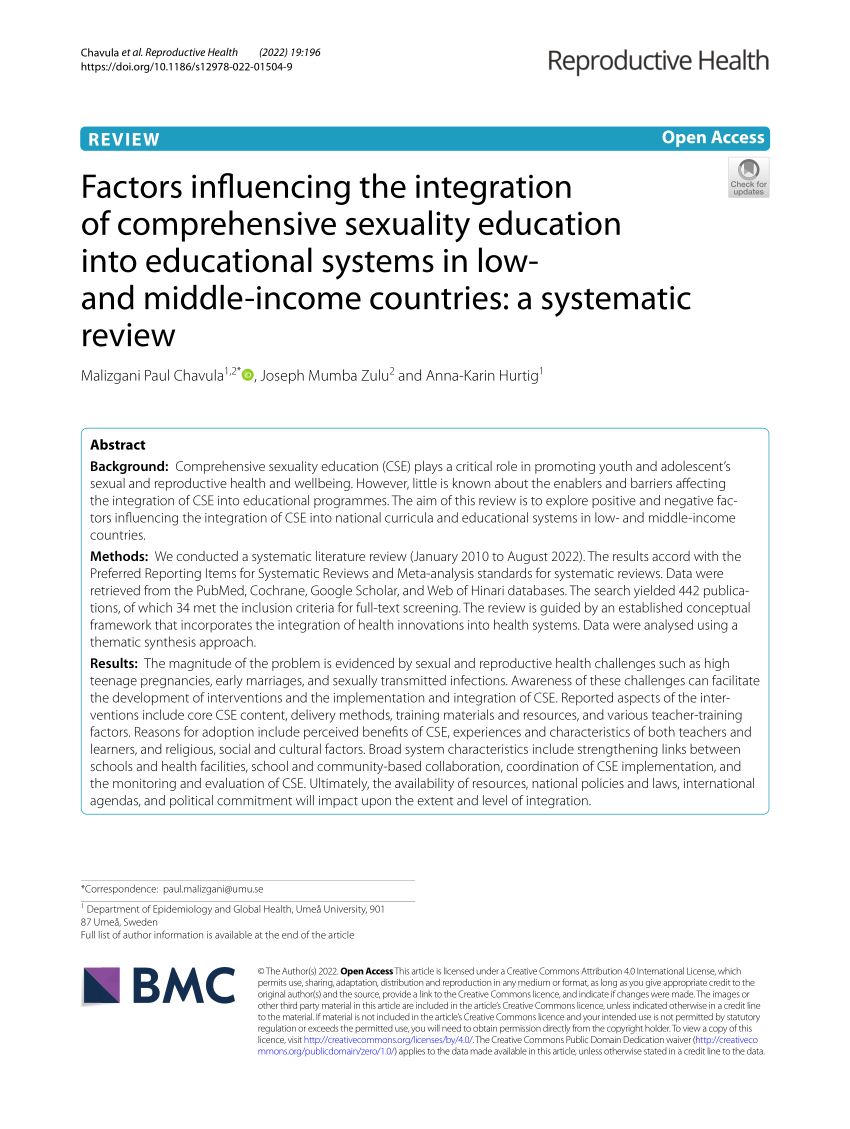 Pdf Factors Influencing The Integration Of Comprehensive Sexuality Education Into Educational 0561