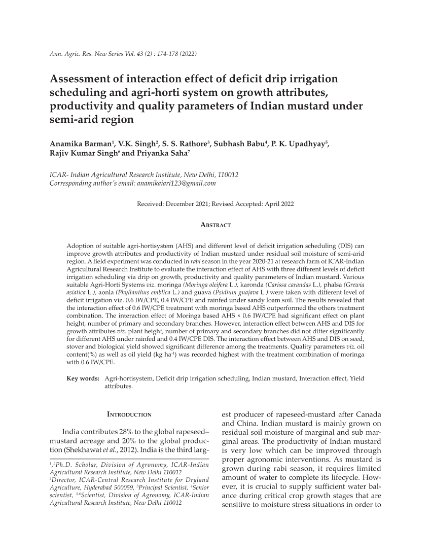 PDF) Assessment of interaction effect of deficit drip irrigation