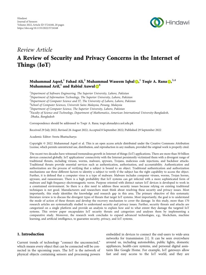 PDF) A Review of Security and Privacy Concerns in the Internet of Things  (IoT)