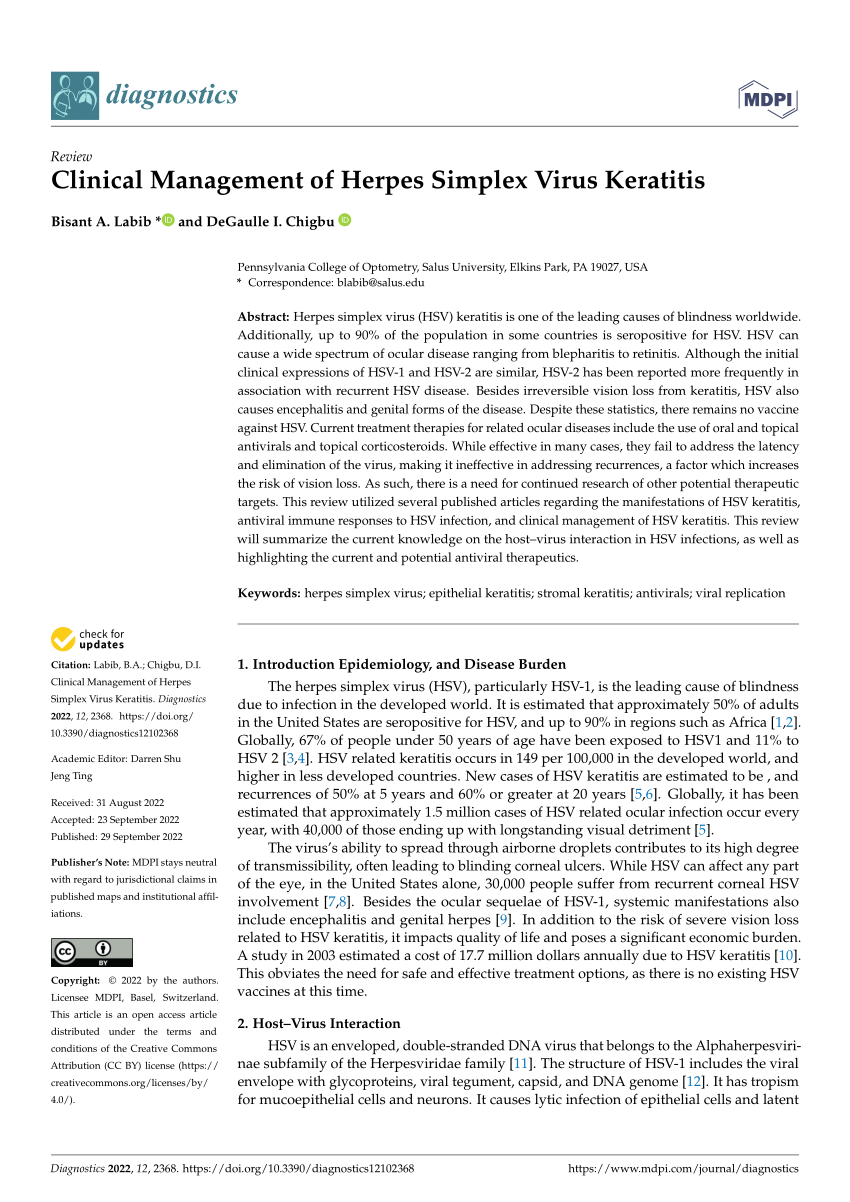 (PDF) Clinical Management of Herpes Simplex Virus Keratitis