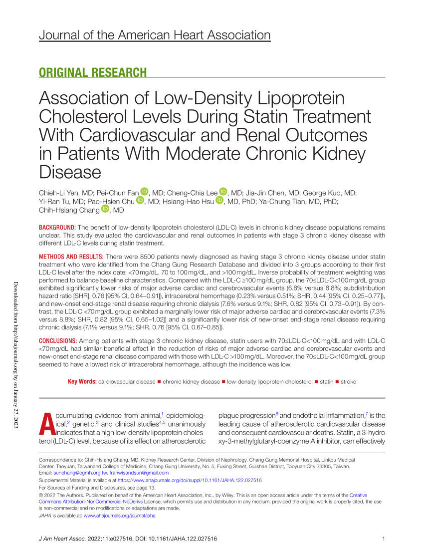 Pdf Association Of Low‐density Lipoprotein Cholesterol Levels During Statin Treatment With