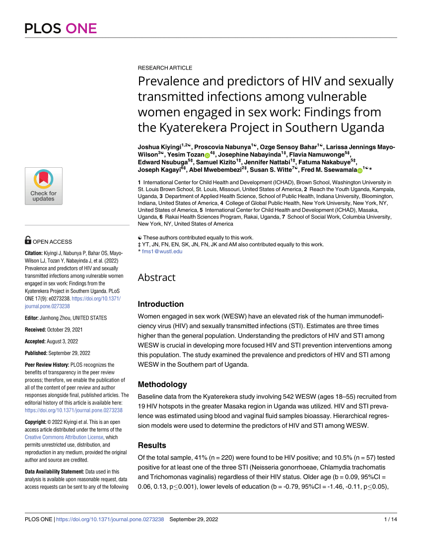 Pdf Prevalence And Predictors Of Hiv And Sexually Transmitted Infections Among Vulnerable 4090