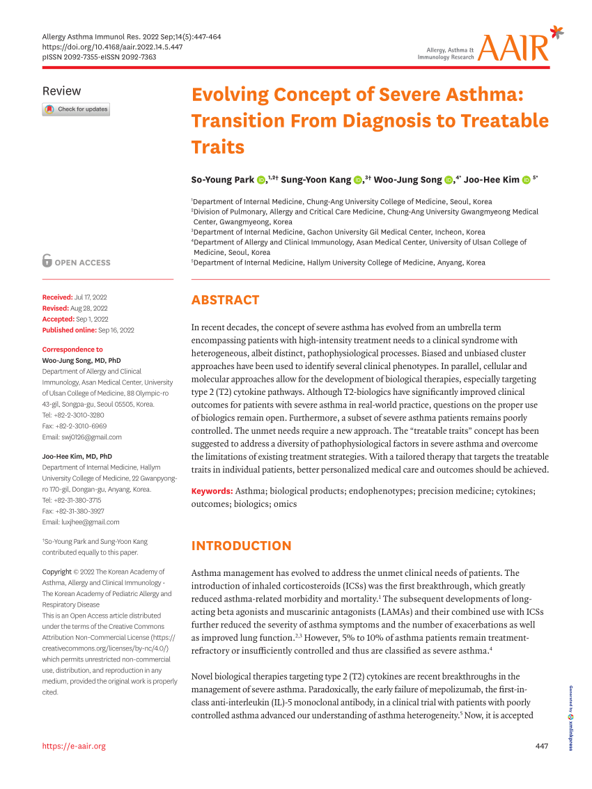 Pdf Evolving Concept Of Severe Asthma Transition From Diagnosis To